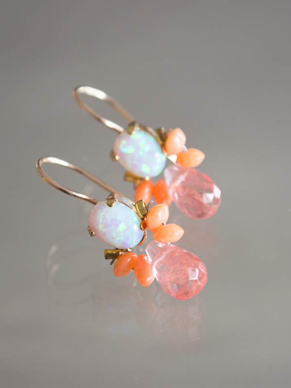 earrings Bee opal, coral, cherry quartz